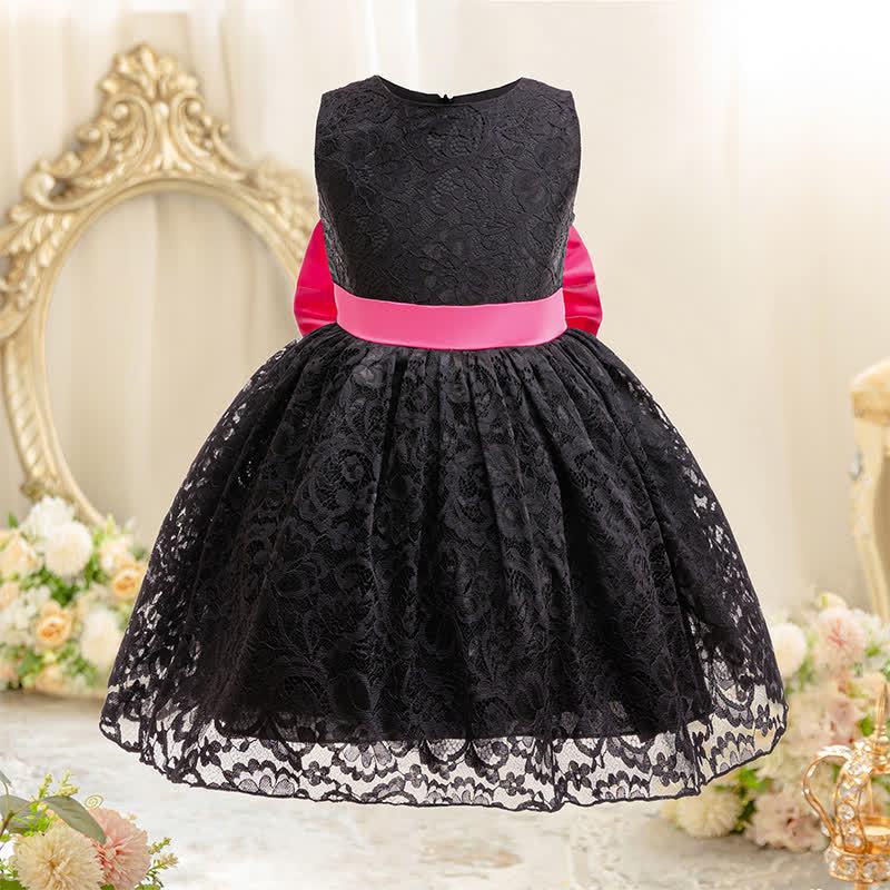 Lace Bow Sleeveless Midi Dresses - Black - 11-12Y - image 1