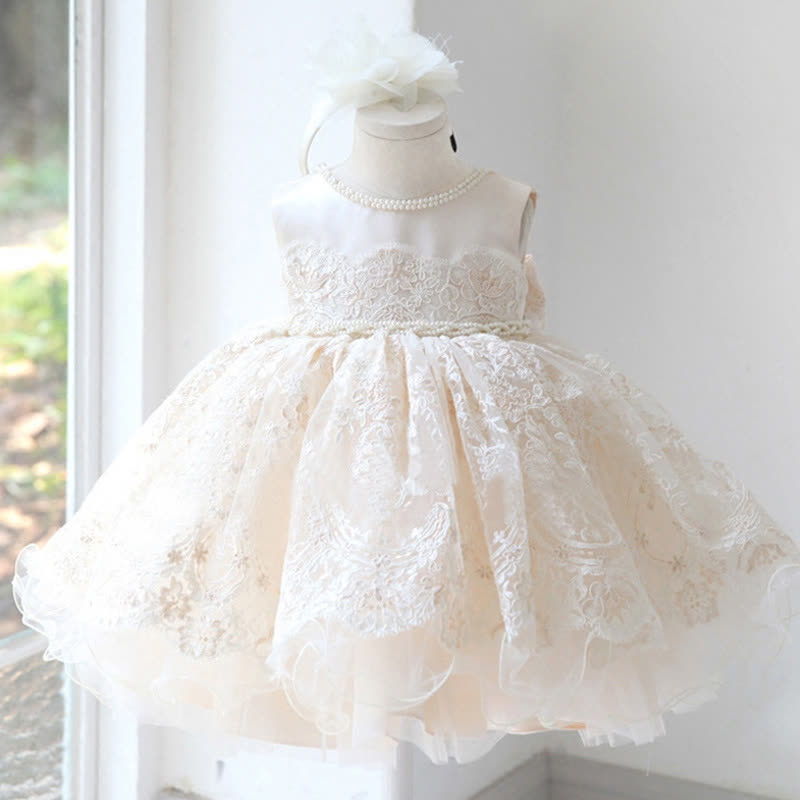 Mesh Applique Sleeveless Midi Dresses - Champagne - 12-13Y - image 1