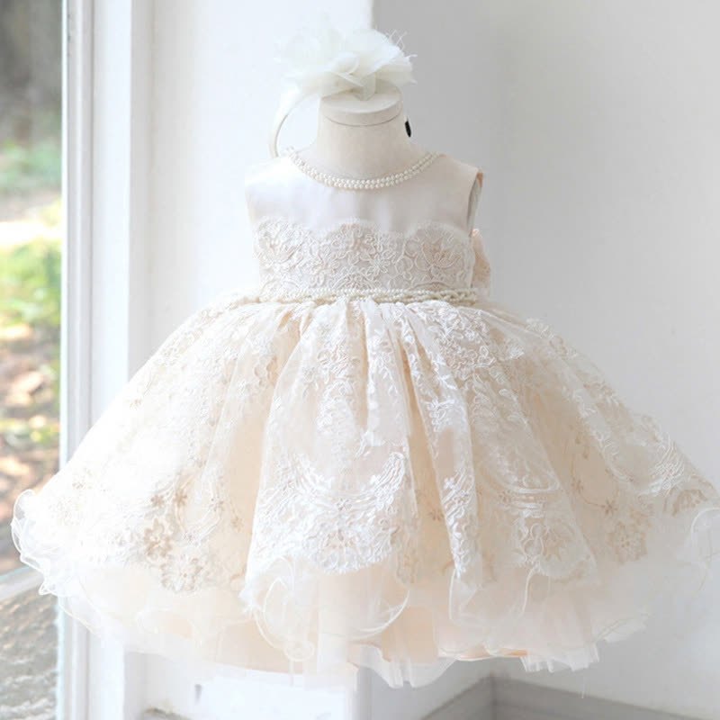 Mesh Applique Sleeveless Midi Dresses - Champagne - 12-13Y - image 1