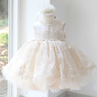 Mesh Applique Sleeveless Midi Dresses - Champagne - 12-13Y - image 1