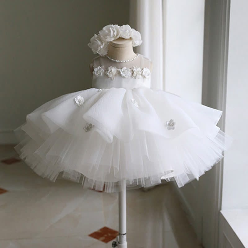 Mesh Rosette Sleeveless Midi Dresses - White - 11-12Y - image 1