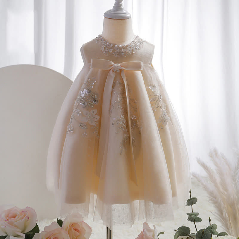 Mesh Applique Sleeveless Midi Dresses - Light Yellow - 12-13Y - image 1