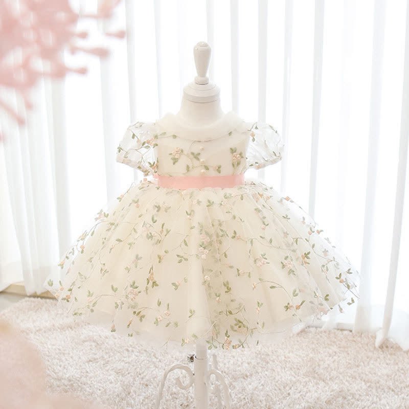 Mesh Sash Sleeveless Midi Dresses - Floral - 12-13Y - image 1