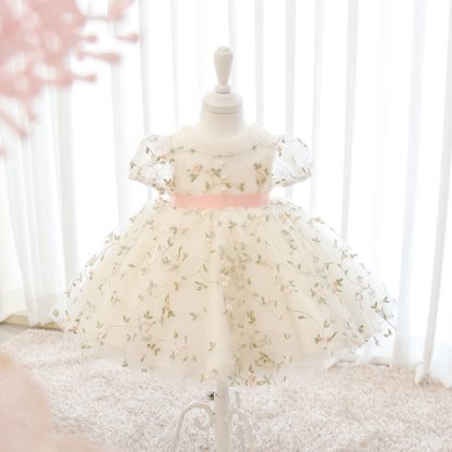 Mesh Sash Sleeveless Midi Dresses - Floral - 12-13Y - image 1