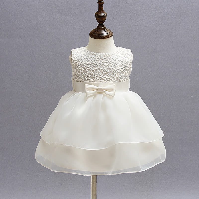 Mesh Bow Sleeveless Midi Dresses - White - 18-24M - image 1
