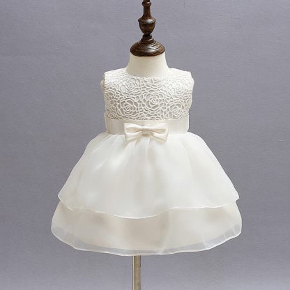 Mesh Bow Sleeveless Midi Dresses - White - 18-24M - image 1
