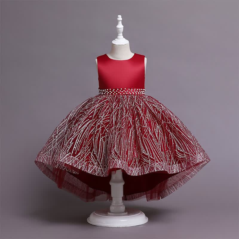 Satin Crystal Sleeveless Midi Dresses - Wine - 10-11Y - image 3