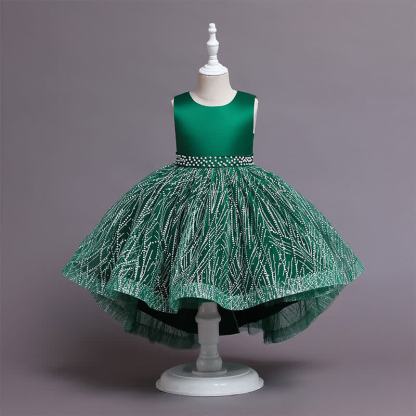 Satin Crystal Sleeveless Midi Dresses - Green - 10-11Y - image 1