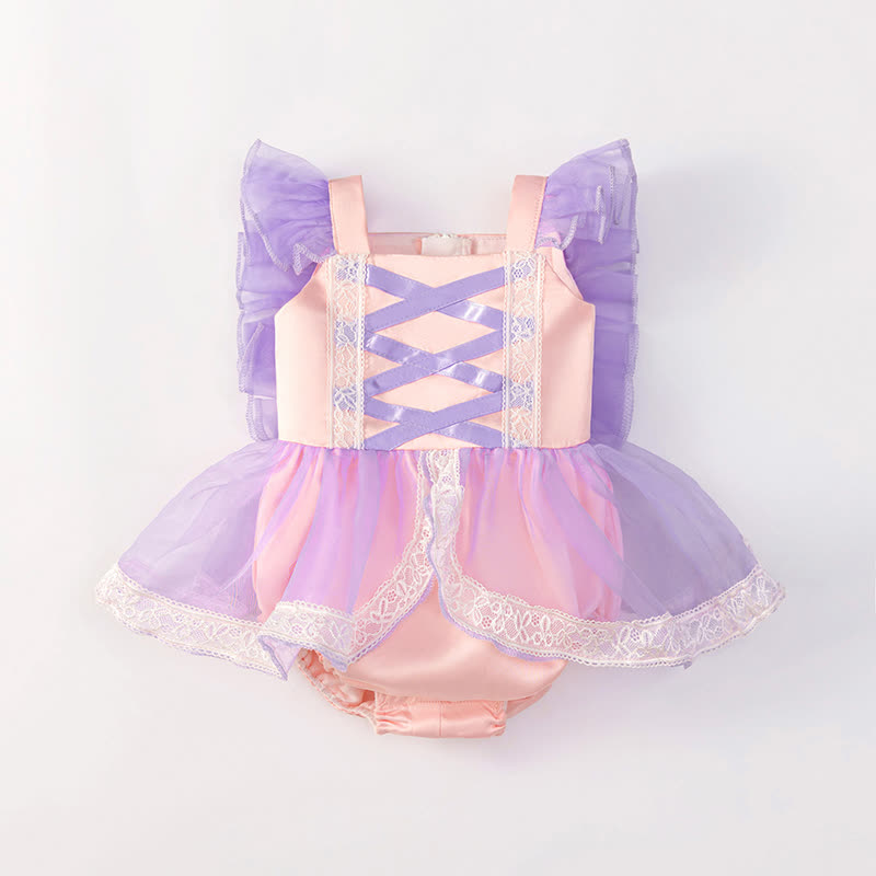 Satin Folds Lace Sleeveless Regular Bodysuit - Purple - 12-18M - image 1