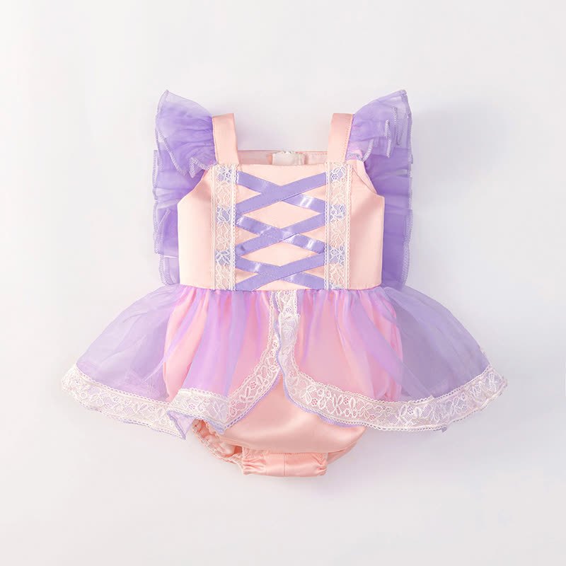 Satin Folds Lace Sleeveless Regular Bodysuit - Purple - 12-18M - image 1