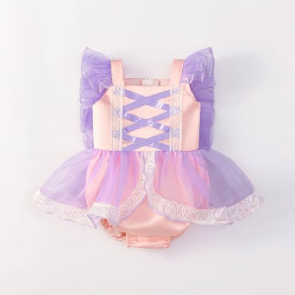 Satin Folds Lace Sleeveless Regular Bodysuit - Purple - 12-18M - image 1