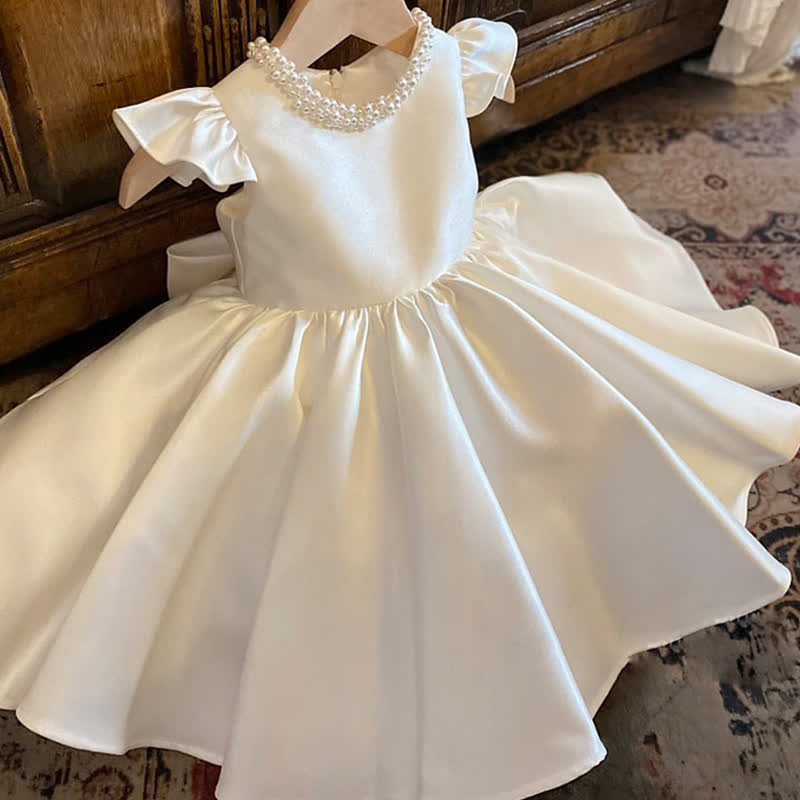 Satin Imitation Pearls Sleeveless Midi Dresses - White - 9-11Y - image 1