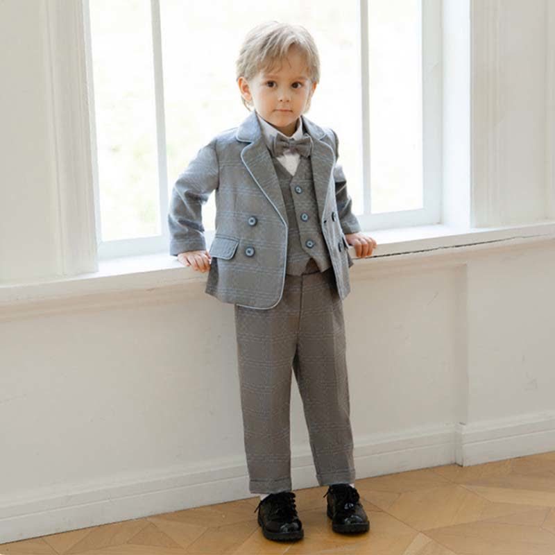 Chemical Fiber Blend Panel Button Pocket Stitching Long Sleeve Regular 5-piece Formal Suit - image 2