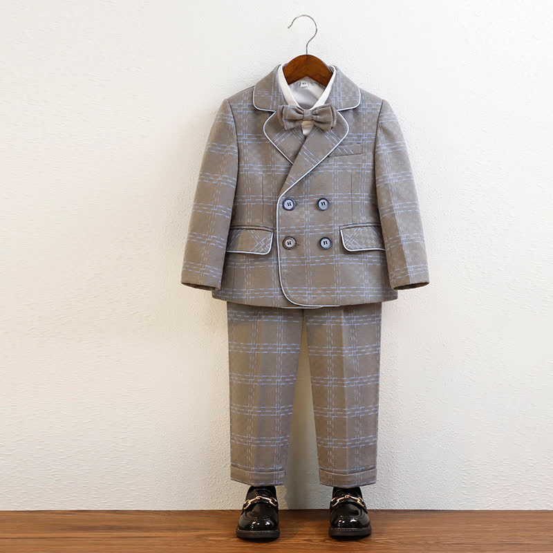 Chemical Fiber Blend Panel Button Pocket Stitching Long Sleeve Regular 5-piece Formal Suit - Grey&Blue - 10-11Y - image 1