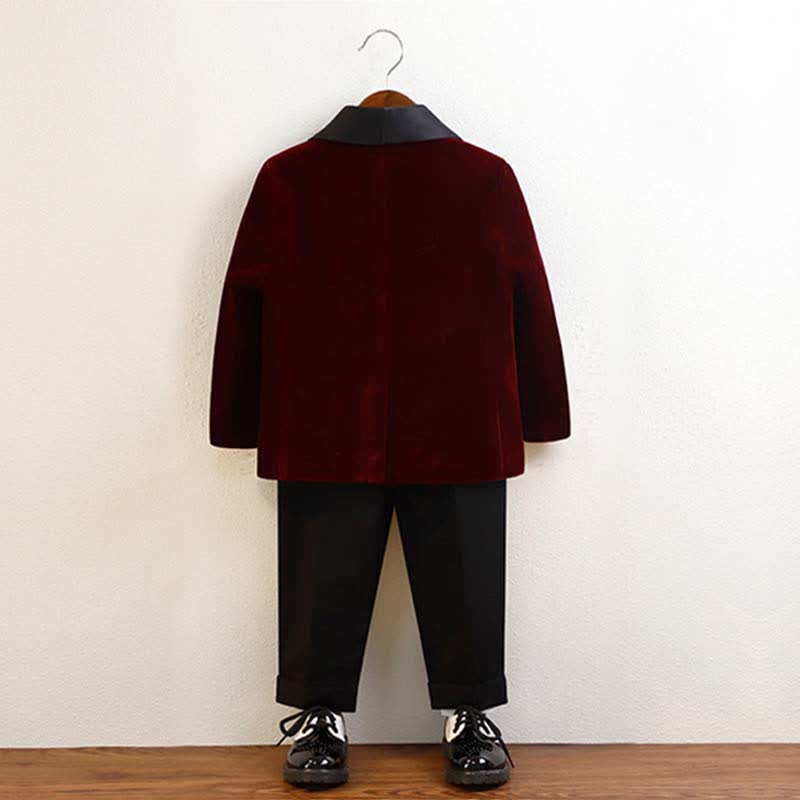 Velvet Button Pocket Stitching Long Sleeve Regular 4-piece Formal Suit - image 9