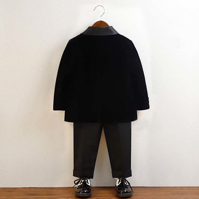 Velvet Button Pocket Stitching Long Sleeve Regular 4-piece Formal Suit - image 12