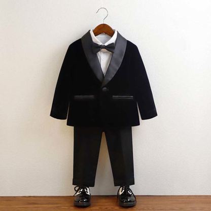 Velvet Button Pocket Stitching Long Sleeve Regular 4-piece Formal Suit - Black - 10-11Y - image 11