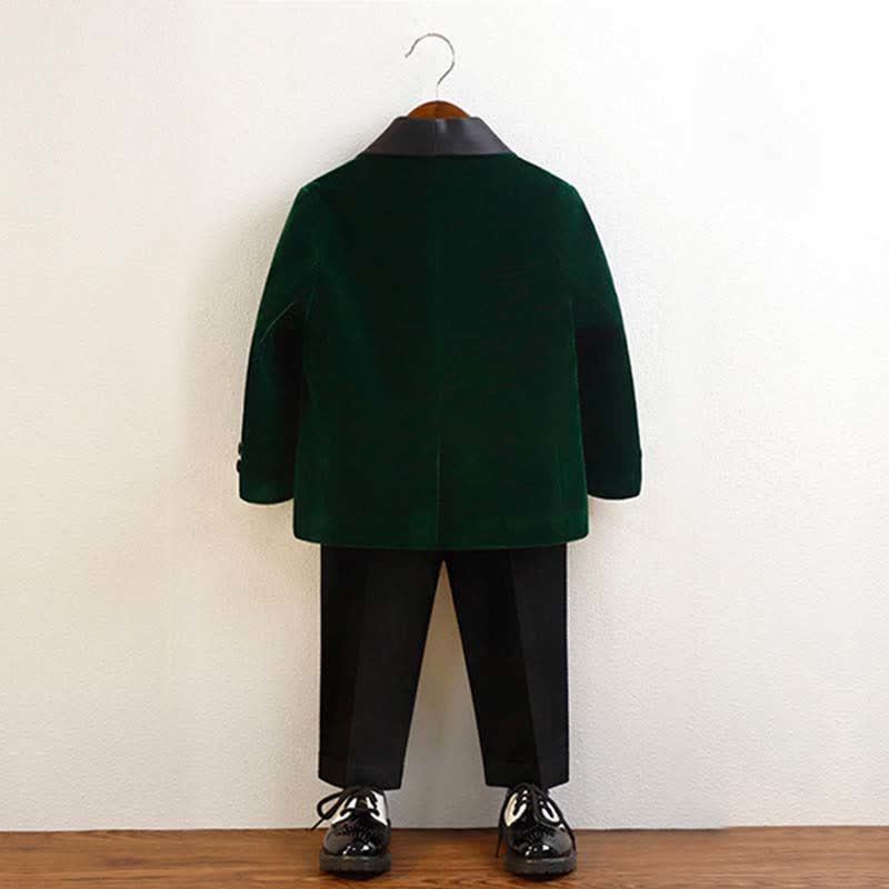 Velvet Button Pocket Stitching Long Sleeve Regular 4-piece Formal Suit - image 15