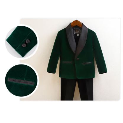 Velvet Button Pocket Stitching Long Sleeve Regular 5-piece Formal Suit - image 15