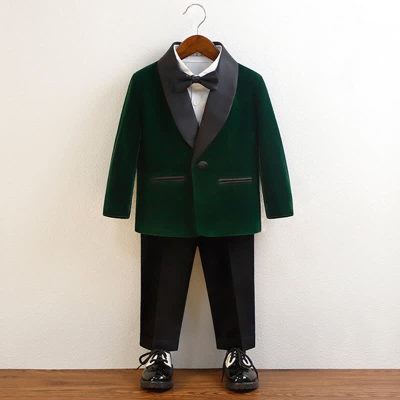 Velvet Button Pocket Stitching Long Sleeve Regular 4-piece Formal Suit - Green - 10-11Y - image 14