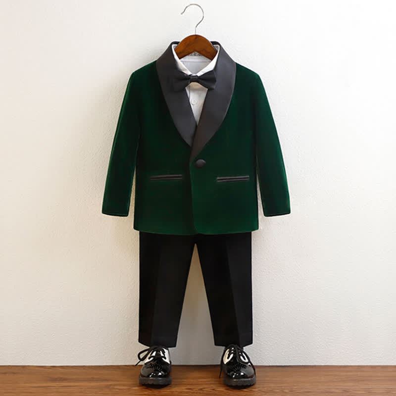 Velvet Button Pocket Stitching Long Sleeve Regular 4-piece Formal Suit - Green - 10-11Y - image 14