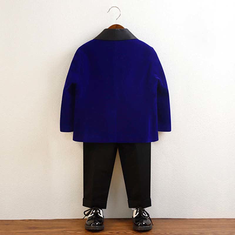 Velvet Button Pocket Stitching Long Sleeve Regular 4-piece Formal Suit - image 17