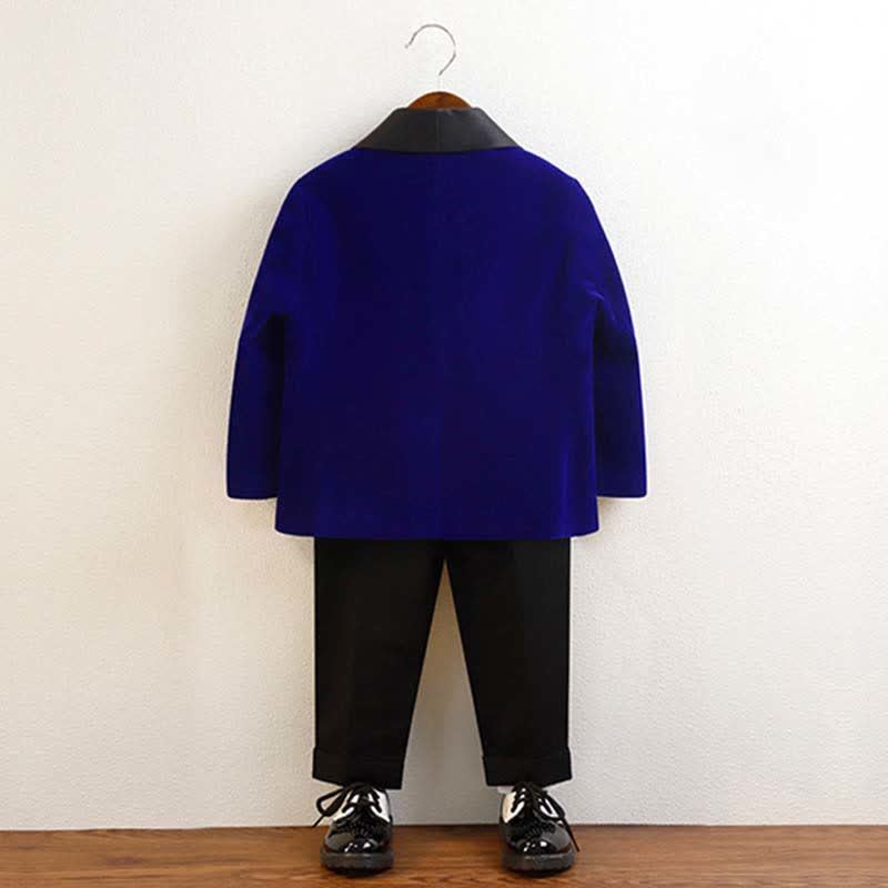 Velvet Button Pocket Stitching Long Sleeve Regular 4-piece Formal Suit - image 17