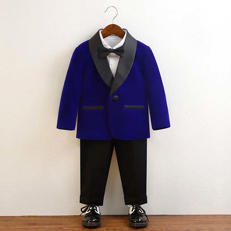 Velvet Button Pocket Stitching Long Sleeve Regular 4-piece Formal Suit - Blue - 10-11Y - image 16