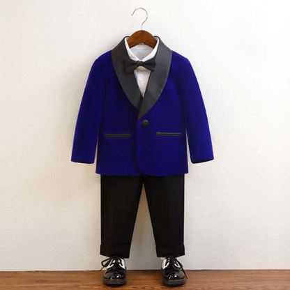 Velvet Button Pocket Stitching Long Sleeve Regular 4-piece Formal Suit - Blue - 10-11Y - image 16