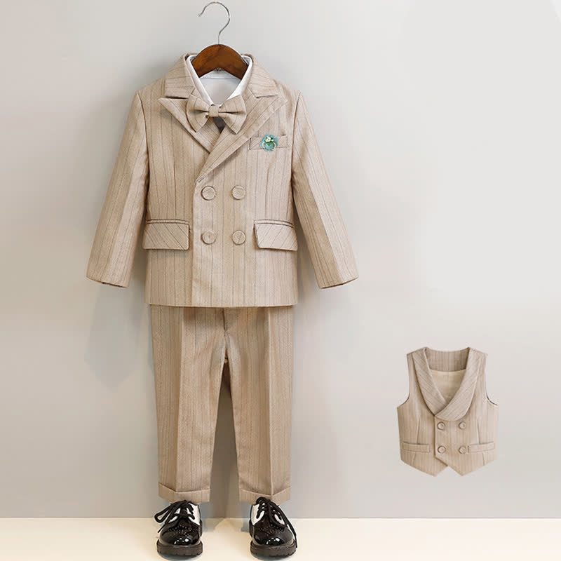 Cotton-blend Button Pocket Stitching Long Sleeve Regular Six-piece Formal Suit - Khaki - 11-12Y - image 1
