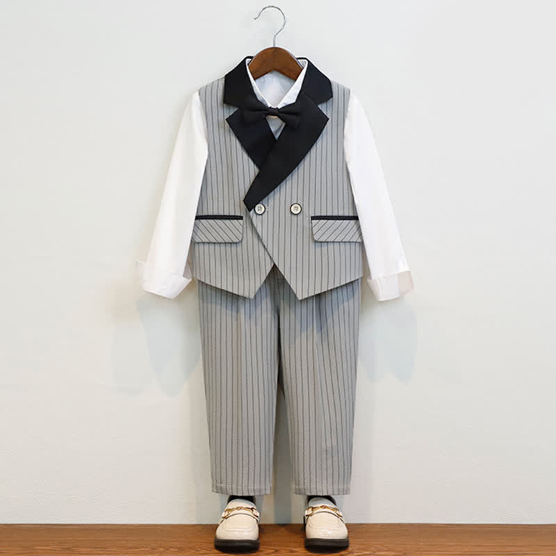 Cotton-blend Button Pocket Stitching Long Sleeve Regular Six-piece Formal Suit - Grey - 11-12Y - image 1