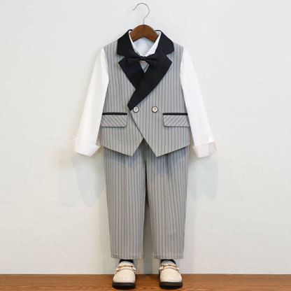 Cotton-blend Button Pocket Stitching Long Sleeve Regular Six-piece Formal Suit - Grey - 11-12Y - image 1