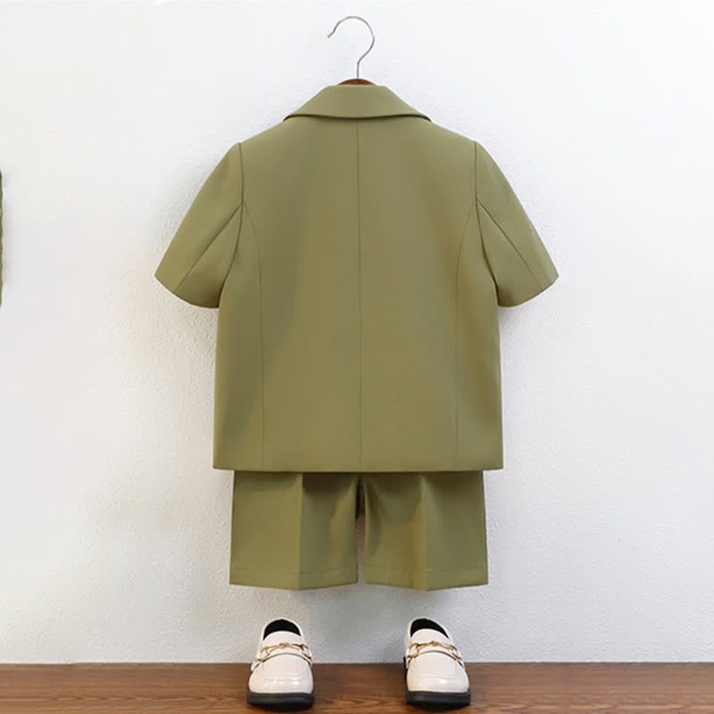 Chemical Fiber Blend Button Pocket Stitching Short Sleeve Shorts Two-piece Set - image 9