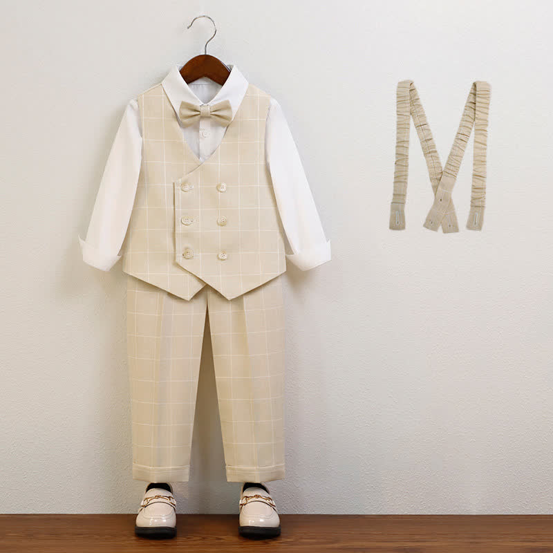 Chemical Fiber Blend Button Long Sleeve Regular 5-piece Formal Suit - Khaki - 10-11Y - image 5