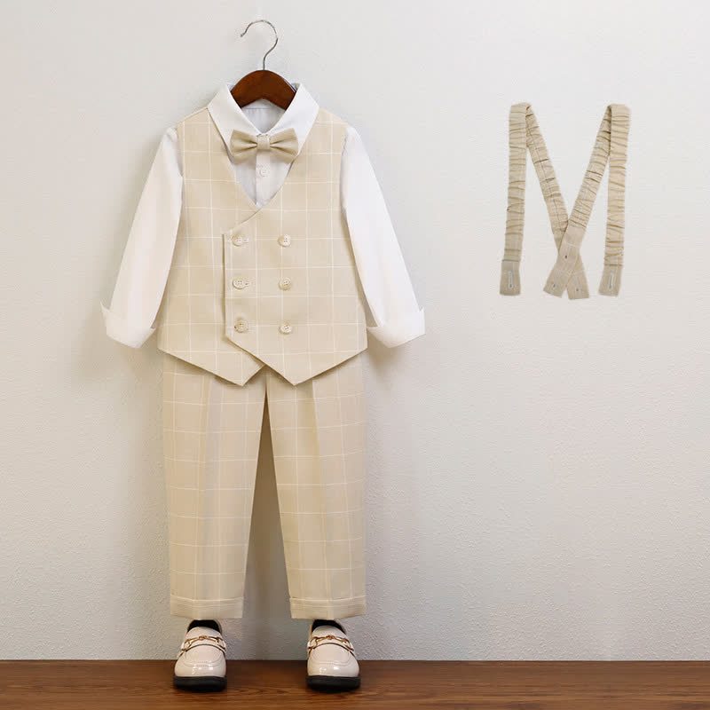 Chemical Fiber Blend Button Long Sleeve Regular 5-piece Formal Suit - Khaki - 10-11Y - image 5