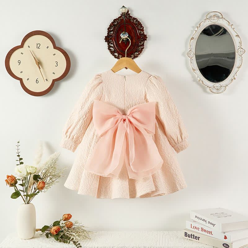 [Archive Sale] Jacquard Bow Long Sleeve Mid-long Dresses - image 4