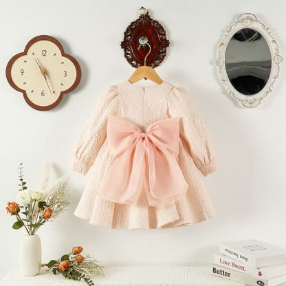 [Archive Sale] Jacquard Bow Long Sleeve Mid-long Dresses - image 4