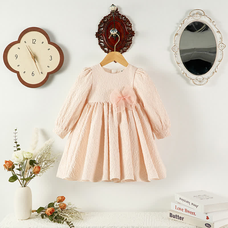 [Archive Sale] Jacquard Bow Long Sleeve Mid-long Dresses - image 3