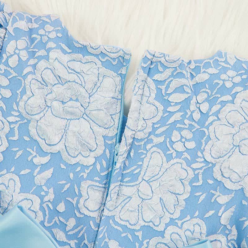 [Archive Sale] Jacquard Embossed Printing Irregular Craftsmanship Jacquard Short Sleeve Mid-long Dresses - image 5