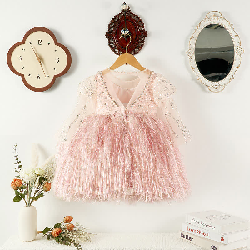 Beaded Tassel Puff Sleeve Mid-long Dresses - image 5