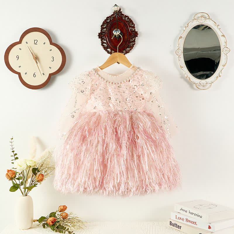 Beaded Tassel Puff Sleeve Mid-long Dresses - image 4