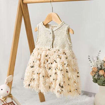 Tweed Sequins Sleeveless Mid-long Dresses - image 2