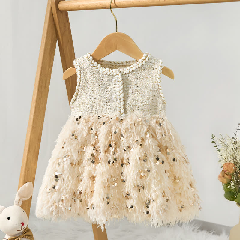 [Archive Sale] Tweed Sequins Sleeveless Mid-long Dresses - White - 1-2Y【80cm】 - image 1