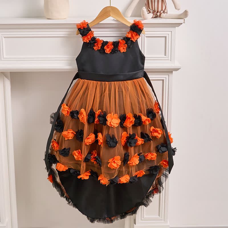 Satin & Mesh Rosette Sleeveless Mid-long Dresses - image 12