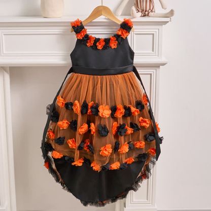 Satin & Mesh Rosette Sleeveless Mid-long Dresses - image 12