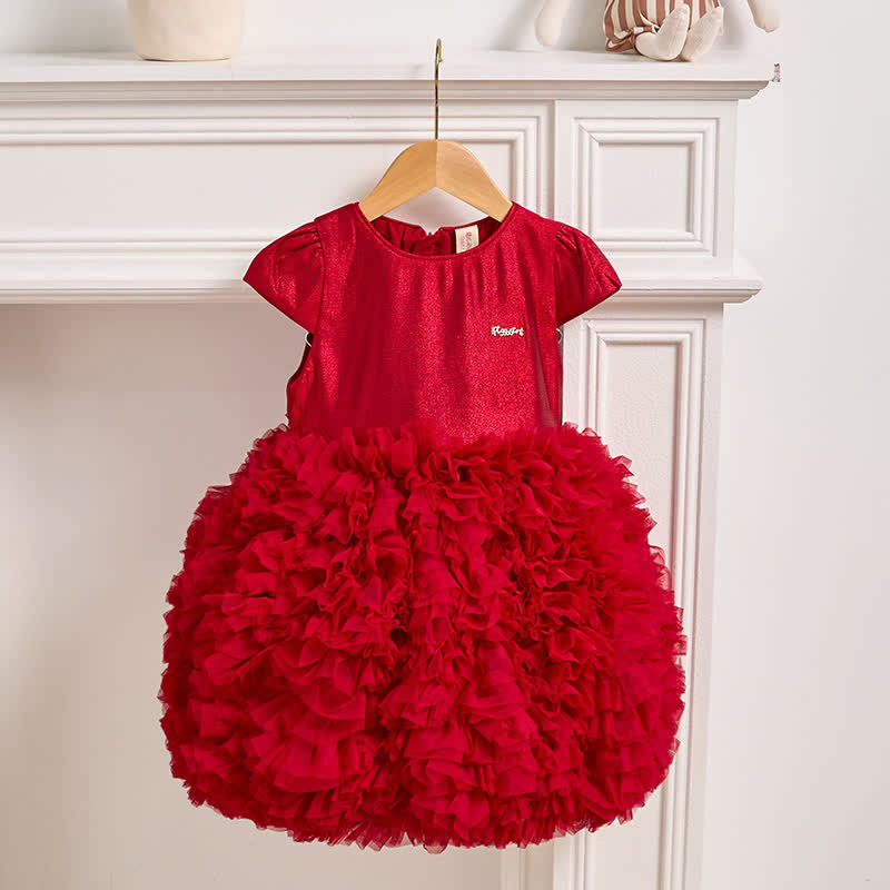 Twill & Mesh  Sleeveless Mid-long Dresses - Short Red - 6Y - image 35