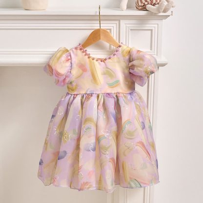 [Archive Sale] Organza Bow Pearl Short sleeve Midi Dresses - Purple - 4-5Y - image 14