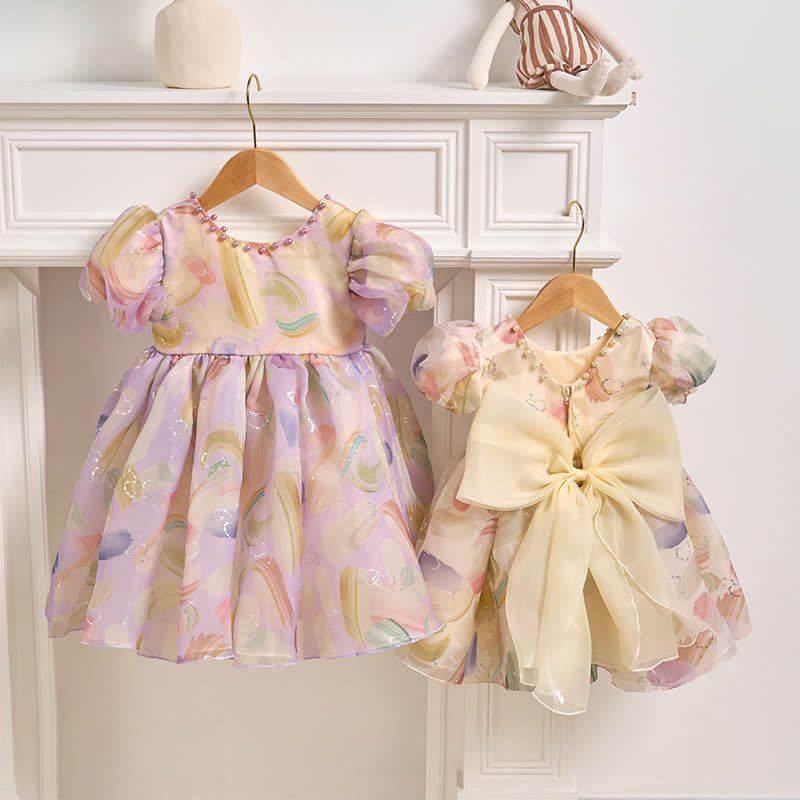 [Archive Sale] Organza Bow Pearl Short sleeve Midi Dresses - image 1