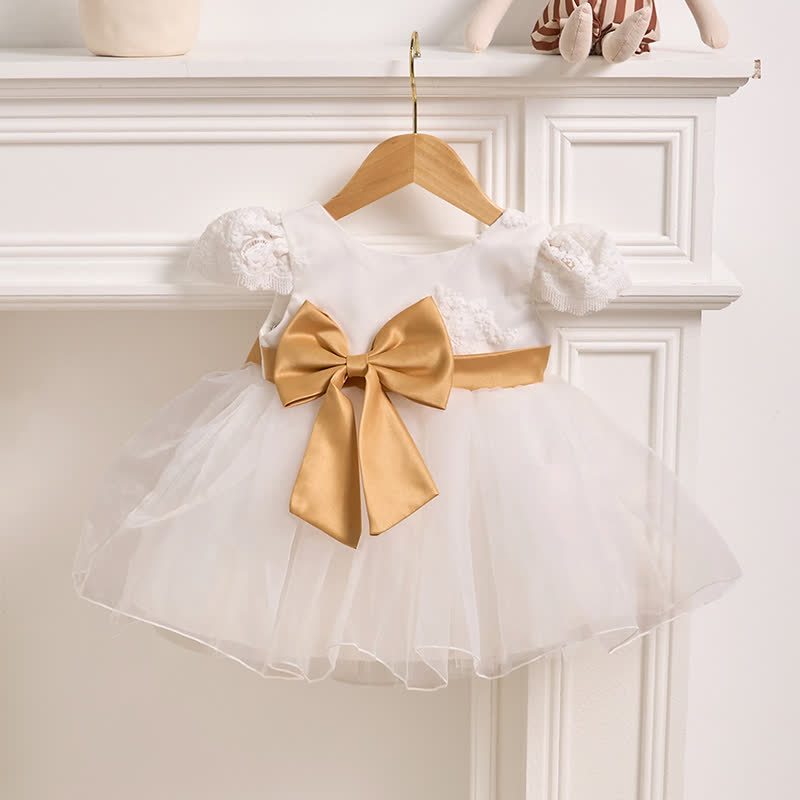 Embroidery Mesh Bow Short Sleeve Shorts Dresses - image 3