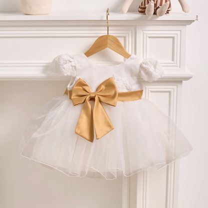 Embroidery Mesh Bow Short Sleeve Shorts Dresses - image 3